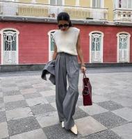 Otoño Invierno nuevo en pantalones de pierna recta para mujer pantalones sueltos de cintura alta sólidos para mujer pantalones de vestir calientes - details 6