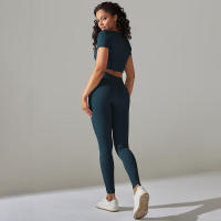 Conjunto de Yoga sin Costuras Leggings de Cintura Alta Top de Manga Corta Top Corto - details 22