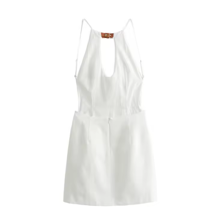 Vestido Mini de Moda para Mujer OUWU 2025 Diseño Abierto sin Espalda Correa de Cuello Ajustable - 1