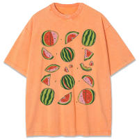 Camisetas lavadas con estampado abierto de sandía para mujer, Camiseta de algodón Y2K, Top holgado de Hip Hop, ropa suave y transpirable - details 14