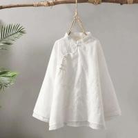 Algodón en mujer blusa estilo bordado wer patrón nudo botón cuello alto A e camisa china - details 9