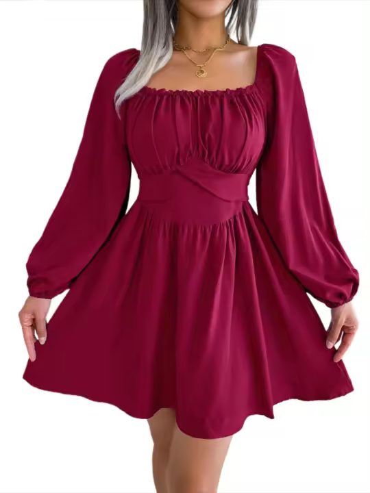 Elegante Vestido de Manga Larga con Volantes para Mujer Estilo Retro Suelto A Línea - 1