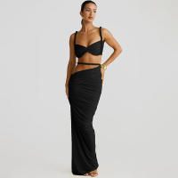 BUNO-Conjunto de 2 piezas de tejido para mujer, camisolas cortas plisadas lisas impresionantes + faldas largas de cintura alta, traje de vacaciones de tendencia femenina - details 17