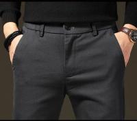 Ropa de marca, pantalones informales cálidos de lana para invierno, pantalones Cargo aterciopelados ajustados de trabajo de sarga marrón y gris con cintura elástica de algodón para hombre - details 16