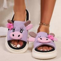 Zapatillas de mujer de lino con suela gruesa de vaca, cómodas zapatillas de algodón para el hogar, con tacón plano, antideslizantes, para interior, invierno, 2024 - details 4