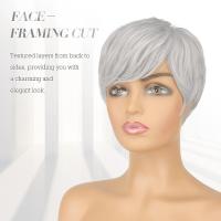 Pelucas sintéticas cortas de corte Pixie, peluca en capas de pelo Bob con parte lateral y flequillo esponjoso, extensión de cabello Natural para mujer, pelucas rectas para uso diario - details 8