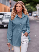 Blusa lisa de manga larga para mujer, camisa elegante con cuello vuelto, moda informal de oficina, nueva para primavera y otoño 2023 - details 11