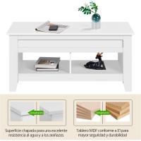 Mesa de Café de Madera Elevable Diseño Moderno para Sala Tamaño 104,5 x 49,5 x (49-61,5) cm Gris - details 22