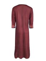 Vestidos Vintage para mujer, vestido Midi de moda con manga de siete cuartos y bolsillo con cuello en V y estampado bohemio para mujer - details 4