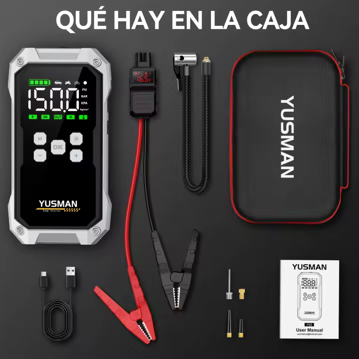 Arrancador de batería de coche, bomba de 150PSI, compresor de aire, Banco de energía de 21800mAh, dispositivo de arranque de 5000A, inflador de neumáticos Digital de 12V - 1