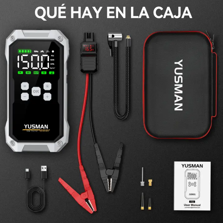 Arrancador de batería de coche, bomba de 150PSI, compresor de aire, Banco de energía de 21800mAh, dispositivo de arranque de 5000A, inflador de neumáticos Digital de 12V - 1
