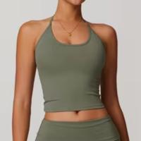 Top deportivo tipo halter sin mangas, ajustado, top corto de yoga para mujer, top de yoga sin espalda con sujetador incorporado y ajuste ceñido. - details 2