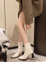 Nuevas botas de mujer invierno estilo europeo y americano cabeza cuadrada cremallera trasera botas cortas de mujer tacón grueso botas de tacón medio botas Martin de mujer 2025 - details 12