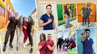 Ropa de trabajo, conjuntos de uniformes elásticos, uniforme de enfermera, uniforme médico para mujer, conjuntos de pantalones rectos de manga corta con cuello en V - details 0