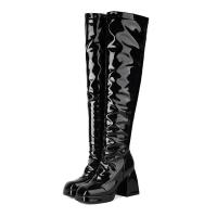 Botas hasta la rodilla de otoño e invierno, tacones súper altos, botas de cuero negro, actuación de pole dance, botas de mujer, cremallera lateral - details 11