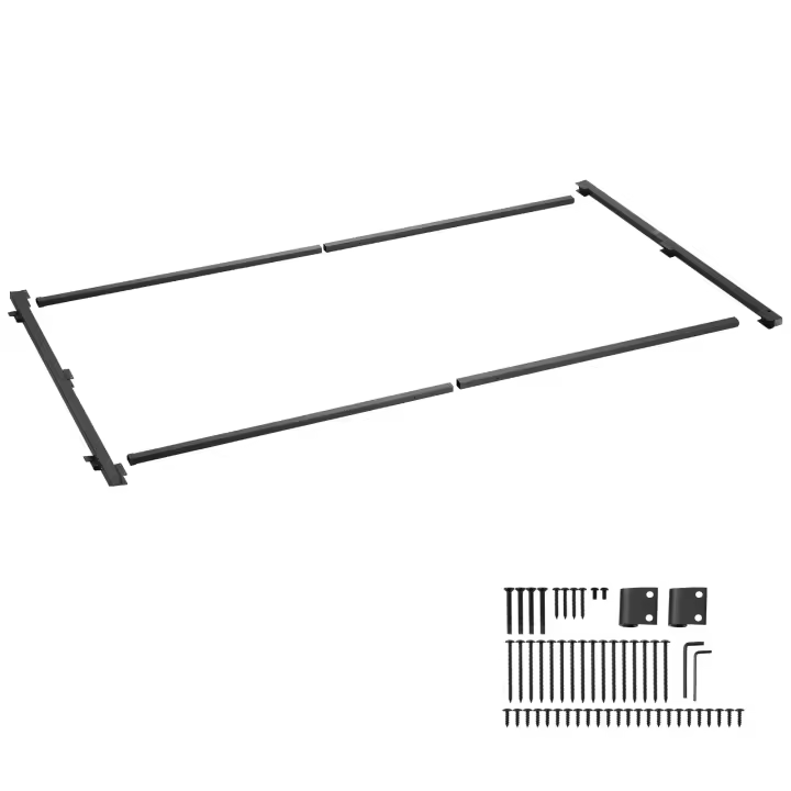 SucceBuy Kit de construcción de puerta, ajustable para aberturas de 60-96 pulgadas, 6-7 pies de alto, marco completo antiflacidez, cerradura de pestillo y tornillos para vallas de madera, hierro, negro - 1