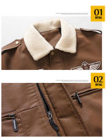 Traje de vuelo con cuello abatible para hombre, ropa de cuero, chaquetas de lana de locomotora, abrigos cálidos, Tops de ocio engrosados de invierno, nuevo - details 6