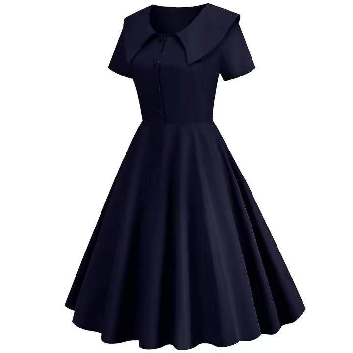 Vestido medieval de mujer con solapa, manga corta, liso, corte A-B BSSM - 1