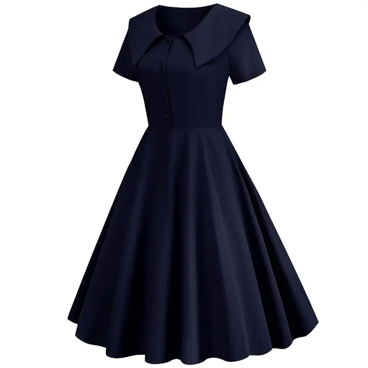 Vestido medieval de mujer con solapa, manga corta, liso, corte A-B BSSM - 1