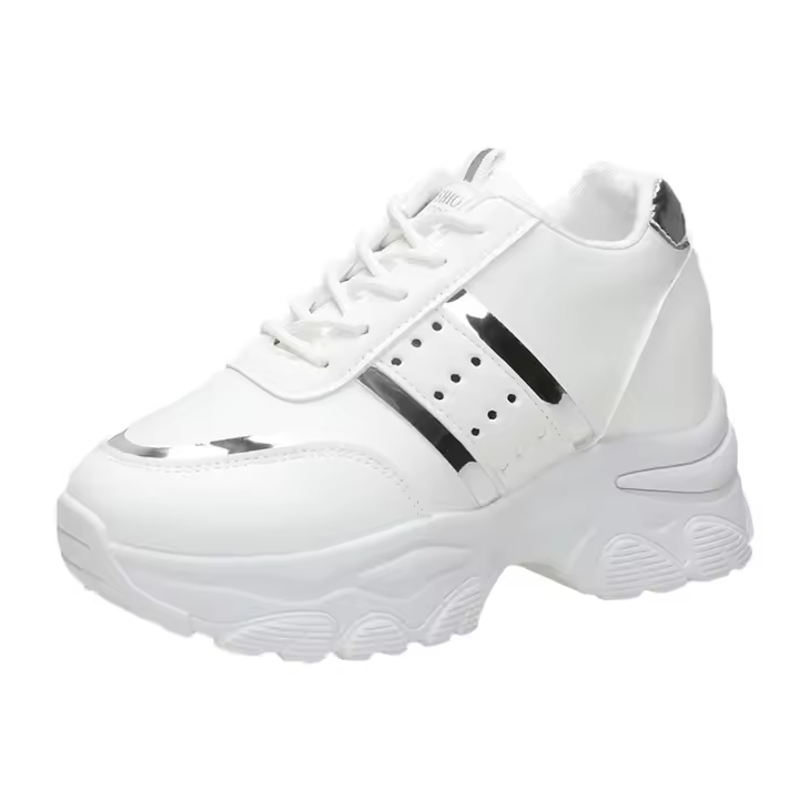 Zapatillas deportivas vulcanizadas con plataforma para mujer, zapatos informales de cuero con retales, para correr al aire libre - 1