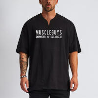 Summer Oversized Men's Fashion Confortable V-neck Cotton Plus Size Workout Fitness Bodybuilding Tshirt M-2XL - details 2