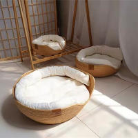 Cama De Mascota Suave Para Gato Y Perro Sofá De Algodón Transpirable Cesta De Bambú Para Todas Las Estaciones Funda Desmontable Impermeable Para Descanso - details 2
