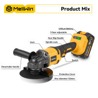 MELLWIN-amoladora angular eléctrica sin escobillas M14, 125mm, máquina pulidora inalámbrica, herramienta cortadora de carpintería para juego de pines de batería Makita - details 4