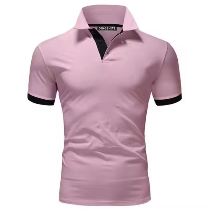 Polo ajustado de manga corta para hombre, Camisa lisa con cuello suave, informal, para trabajo, Golf, senderismo, color rosa - 1