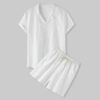Camisa cómoda de manga corta con botones para hombre, camiseta de lino, conjuntos informales de verano - details 0