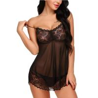 Picardías de encaje para mujer, camisón de malla con cuello en V profundo sin mangas, Sexy, exótico, caliente - details 2