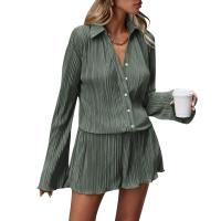 Conjunto de Pantalones Cortos Sueltos Informales para Mujer Traje Elegante de Dos Piezas Color Liso - details 2
