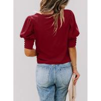 Tops de cuello redondo de color sólido para mujer, ropa informal de moda, camiseta holgada de manga corta de verano para mujer - details 12