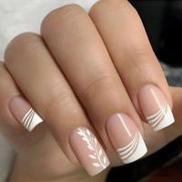 24 piezas de uñas postizas simples con punta cuadrada y pegamento de gelatina, degradado rosa y blanco, publicadas por French Fake Nail Publishing - details 2