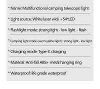 Linterna de camping multifuncional 2 en 1 recargable y retráctil Linterna de camping con gancho Luces de trabajo de emergencia para exteriores - details 1