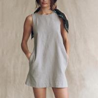 Blusa de lino y algodón estilo verano 2025 para mujer con abertura en la espalda, minivestido sólido colorido en varios colores - details 11