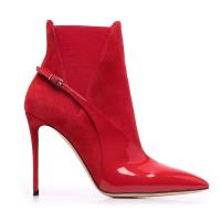 Zapatos de tacón alto de charol rojo puntiagudo para mujer, botas cortas, botines de mujer - details 0