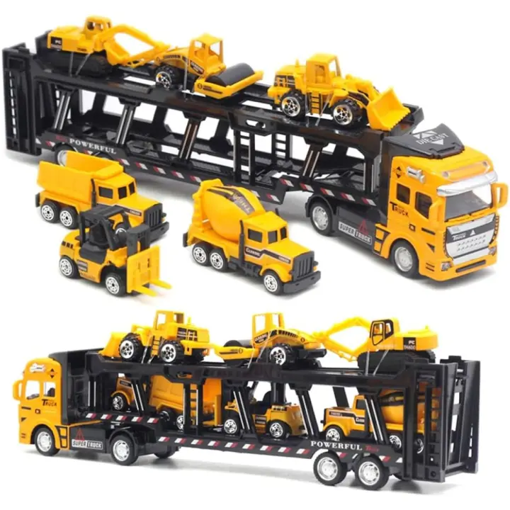 Camiones de Juguete para Niños Set de Construcción de 7 Enchufes Excavadora Tractor - 1