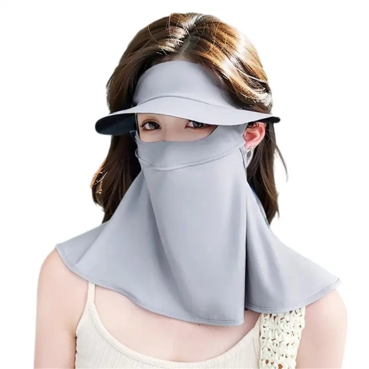 Máscara de protección solar Anti-UV para ciclismo, sombrilla transpirable de seda de hielo, cara completa, color gris, temperamento - 1