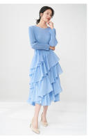 Vestido de primavera Miyake para mujer, aspecto sofisticado, cintura delgada, con bordes con volantes y mangas largas con elegancia. - details 10