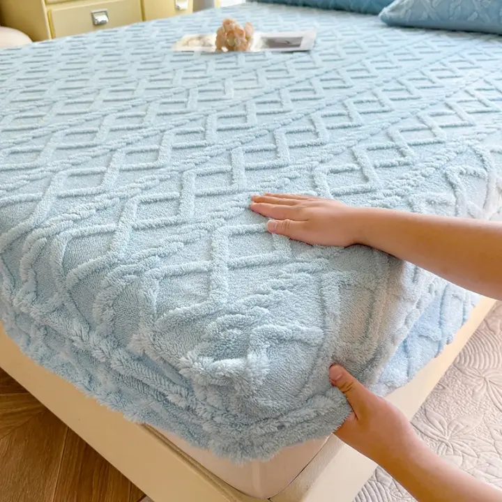 Sábana cálida de invierno con banda elástica, funda de colchón individual/Queen/King, sábanas ajustadas esponjosas de lana Coral grueso para cama, 1 ud. - 1