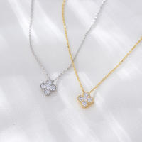 Collar Colgante De Cuatro Hojas De Cloaca En Plata De Ley 925 Con Plateado 14K Y CZ Para Mujer Joyería De Moda Clavícula - details 11