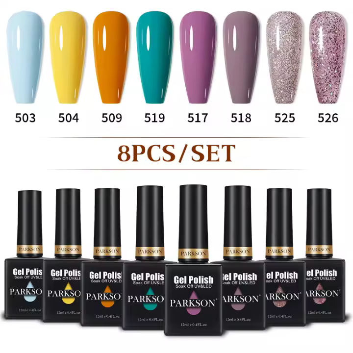 Parkson-Juego de esmaltes en Gel para uñas, barniz semipermanente UV híbrido de larga duración para manicura, 8 piezas, 12ml - 1