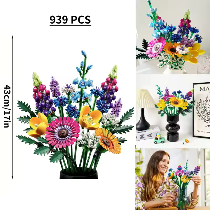 Juego de ramo de flores silvestres, bloques de construcción de la serie de flores artificiales - 1