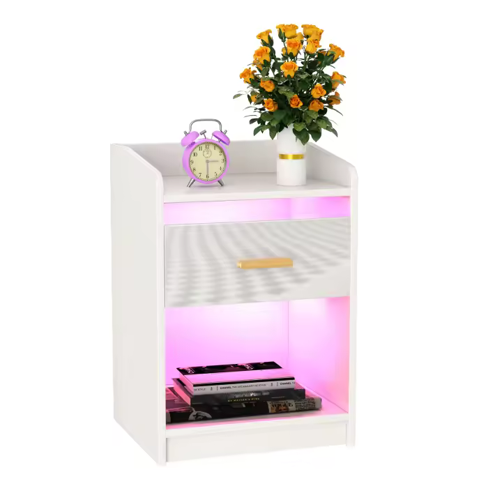 Rcynview  Mesa de Noche con Luz LED Madera, Suave, 16 Colores Ajustables, Enmontaje Requerido, Muebles y Organización - 1