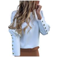 Camisas de manga larga con diseño de botones y espalda descubierta para mujer, blusas blancas elegantes con cuello redondo, ropa femenina que combina con todo para primavera - details 2