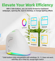 Ratón inalámbrico vertical de doble modo 2.4G ergonómico 4000 DPI 9 botones retroiluminación RGB ratón silencioso inalámbrico recargable para escritorios - details 8