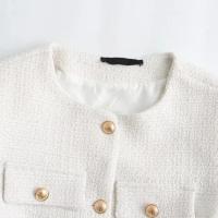 Chaqueta de Tweed con Punto de Volteo Primaveral Abrigo Corto de Cuello Redondo de Una Sola Brecha para Damas Top de Moda - details 7