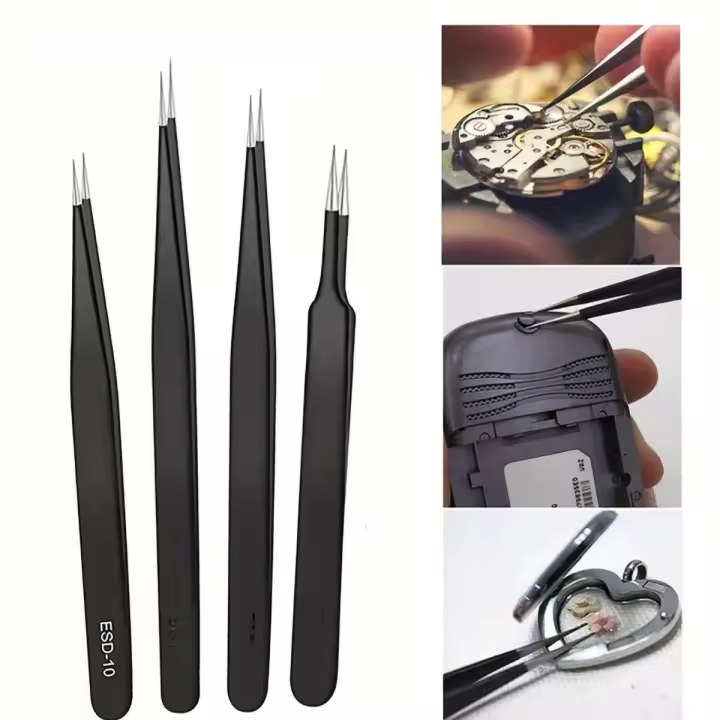 Juego De Pinzas Antiestáticas ESD De Precisión 6-Pc Herramienta Duradera De Acero Inoxidable Para Reparación Electrónica Y Modelado De Procesos - 1