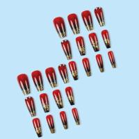 24 UDS French Artificial Nail se prensa con lentejuelas artificiales graduales en negro y rojo, y un diseño de brillo de diamante completo en el acrílico. - details 3