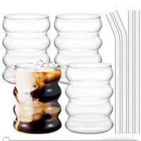Vasos de vidrio Vintage con pajitas para bebidas, vasos ondulados para vino, champán, leche, café, 2/4 Uds. - details 0